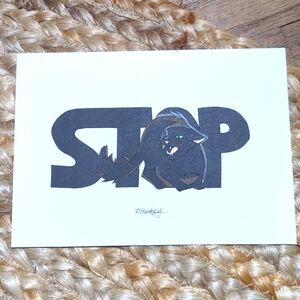 Funny angry cat art, cut paper, 5x7